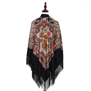 Schals 160 160 cm Damen Russischer quadratischer Schal Luxus Blumendruck Bandana Traditioneller ukrainischer Schal mit Fransen Babuschka Taschentuch