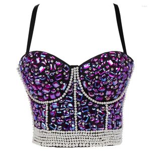 Kvinnotankar Vest Sling Beading Prom Sexiga hängslen Bright Diamond CorsEllets Bachelorette Bustier BH Push Up Slim Fit Bralette