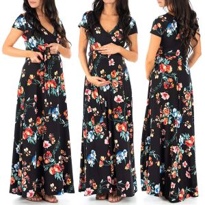 Vestidos novos vestidos para grávidas mulheres grávidas vestido de enfermagem amamentação floral impressão manga curta maxi vestido roupas de lactação