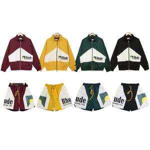 Rhudeパーカーメンズパーカーレタープリント長袖ファッションメン女性スウェットシャツヒップホップrhudeパネルロゴショートサンセットカラーマッチングスポーツショーツ002