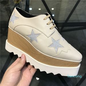 منصة أحذية جلدية حقيقية من جلد الغزال منحدر بريت سميكة أحذية أزياء نجم النجمة