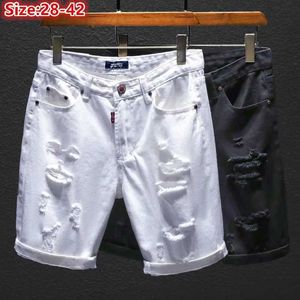 Men's Shorts Summer denim white shorts tear holes black half jeans boys dolls scraped Korean suffering plus size 38 40 42 Trojans J240219