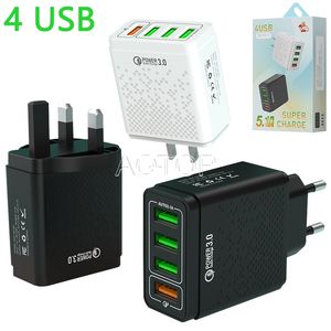 4USB Multi-Port Quick Charger 5.1A Wall Adapter USB-gränssnitt för iPhone Samsung Xiaomi Smart Phone EU/US/UK Anpassad