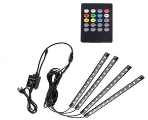 Luz rgb 4pcs 48led USB Música Som Ativo Interior do carro Tiras de LED Luz DC12V Auto Atmosfera Luzes Underdash Faixa de iluminação Ki6578204