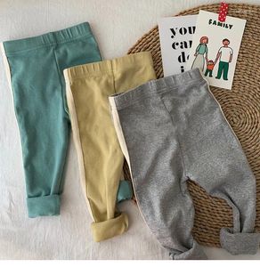 Hosen Mode Baby Jungen Mädchen Hosen Einfarbig Weiße Linie Verziert Mittlere Taille Kordelzug Leggings Kinder Outwears