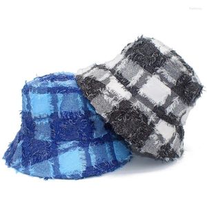 Berretti Cappelli a secchiello Berretto da pescatore all'aperto Uomo Donna Jeans Plaid in cotone Cappello Chapeau Berretto in tessuto per adulti Berretti Panama Sun Protuct Baisn