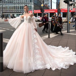 Romantyczna suknia balowa sukienki ślubne 2024 Z koronki aplikacje z koralikami sukienki ślubne Odłączany rękaw Tiulle Vestidos de novia