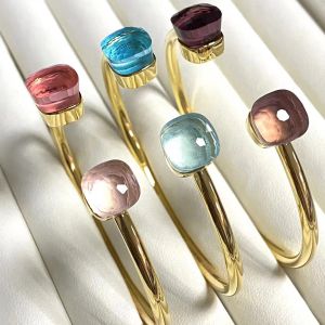 Bangles Classic Bangle Candy Color Crystal Bangle Ajustável Open Cuff Pulseira Banhado A Ouro Mix Color Cristal Personalizado