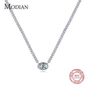 Halsketten MODIAN 100% 925 Sterling Silber Einfache Mode Kuba Halskette Anhänger für Frauen Luxus Klar CZ Weibliche Hochzeit Edlen Schmuck geschenke