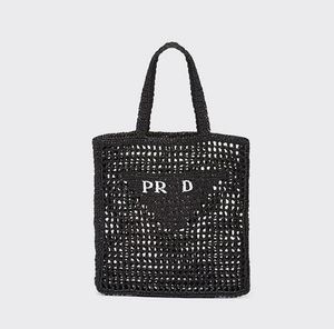 Tygväska Designer Bag strå strand mode mesh ihålig vävd för sommar svart aprikos sommarvävd semester stor kapacitet shopping