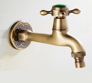 High Quality Antique Brass Jade Decorative Faucets Single Cold Bibcocks Washing Machine Tap Outdoor Garden Faucet2415841