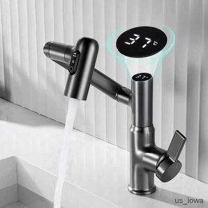 Banyo lavabo muslukları dijital ekran LED havza musluğu 360 rotasyon çok fonksiyonlu akış püskürtücü sıcak soğuk su lavabo mikser yıkama banyo için musluk