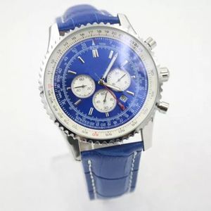 Luxuriöse Designer-Herrenuhr, Quarzwerk, Chronograph, Edelstahlgehäuse, blaues Lederarmband, Faltschließe, Herrenuhren Wr284M