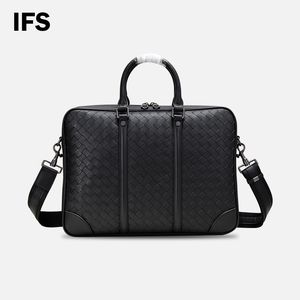 High Grade Men's Genuine Leather Business Woven Handbag Men's Laptop Bag Fashion Luxury Crossbody Travel Handbag Briefcase Large Capacity Black