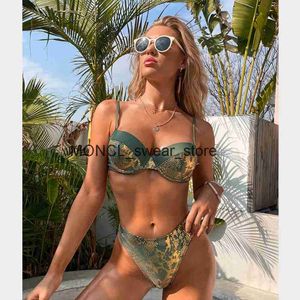 Damenbadebekleidung 2023 Sexy brasilianischer Bikini-Set mit hoher Taille Goldener bedruckter Frauen-Push-Up-Bikini-Badeanzug Weiblicher Biquini-BadeanzugH2422016