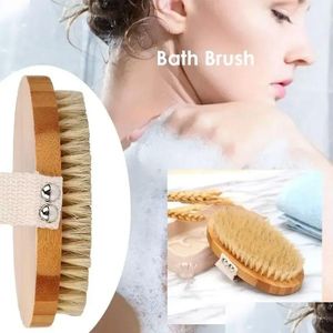 Bath Brushes, Sponges & Scrubbers Body Brush Natural Boar Bristle Organic Dry Skin Bamboo Wet Back Shower Brushes Exfoliating Bathing Dhg6I