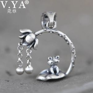 Ciondoli V.YA Ciondolo in argento sterling 925 Gioielleria raffinata fatta a mano Elemento creativo Foglia di loto con ciondolo a forma di rana senza collana