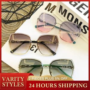 Sunglasses Square Cat's Eye Fashion Luxury Rimless Rhinestone Frame Women Men Retro Cutting Lens Gradient UV400 Cycling Eyewear