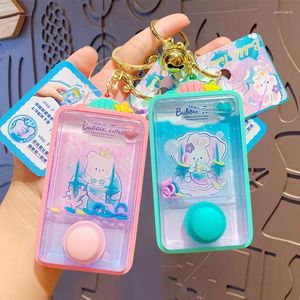 Keychains Mini Portable Game Console Keychain Mermaid Starmoon Rabbit Play Water Cooler Keyring Children Handheld Toy Gift