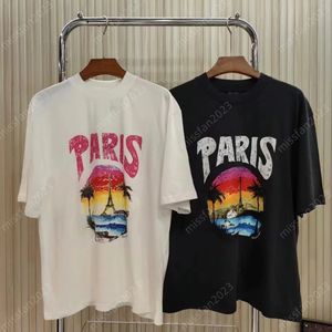 パリファッションブランドデザイナーメンズレディースTシャツ有名な印刷エッフェルタワーリードファッションバレンシガス2Bカジュアルコットンティー