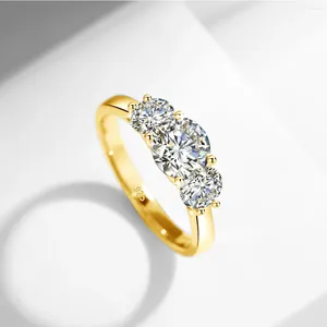 Cluster Rings Yellow Gold Moissanite For Women Total Is 2ct D Color VVS1Eternity Engagement Jewelry With Certificate Original Trend Gift