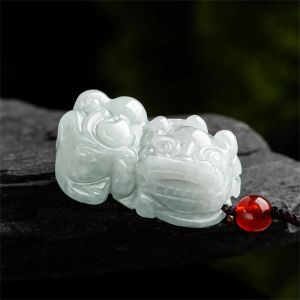 Pingentes retro natural gelo verde jadeite esculpido dragão pixiu sorte pingente amuleto colar certificado luxo jade vintage charme jóias