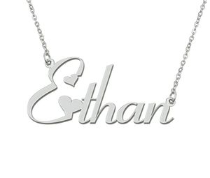 Ethan Custom Name Necklace Personlig hänge för kvinnor Flickor Födelsedagspresent Bästa vänner smycken 18K Guldpläterad rostfritt stål smycken
