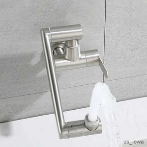 Bathroom Sink Faucets Brushed 304 Stainless Steel Kitchen Sink Faucet Single Cold Tap Stream Sprayer Head Wall Mounted Hidden Foldable Crane Faucet