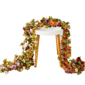 装飾的な花の花輪250cmローズ人工花ウェディングホームルーム装飾のためのクリスマスガーランド春秋の庭園dhwl6