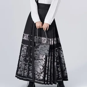 Skirts 2024 Summer Midi Skirt Vintage Ancient Chinese Court Costumes Horse Face Spring Elegant Printed