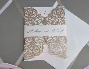 Laser Cut Invite for Wedding Glitter Rose Gold Wedding Invitations with Belly Band Printing6038384