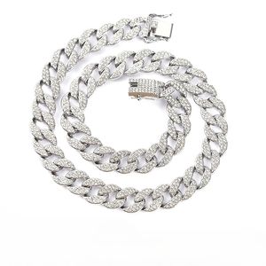 Cuban chain jewelry Hip Hop European American alloy men and women full diamond personality wave necklace necklace men's fashion