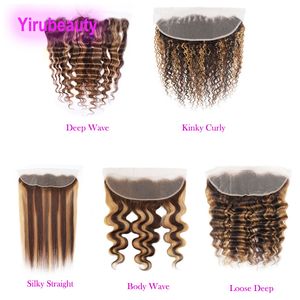 P4/27 Straight Deep Wave Kinky Curly Piano Color 5 Pcs/lot Peruvian Malaysian Indian 100% Human Hair 13X4 Lace Frontal Free Part 10-26inch Top Closures