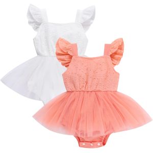 Elbiseler Çocuklar Kızlar İçin Zarif Elbiseler Yaz Toddler Bebek Parti Düğün Çocuk Giyim Prenses Kız Hollow Tül Tül Dantelli Elbise