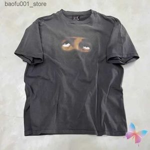 Erkek T-Shirts büyük boy göz deseni baskı üst saint michael t-shirts pamuklu siyah yıkanmış delik kısa kollu üst tees vintage erkekler kadın kıyafetleri q240220