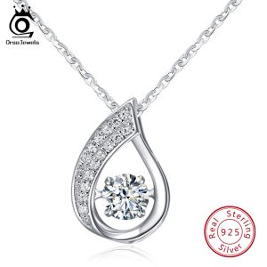 Pingentes ORSA JEWELS 100% prata esterlina 925 Waterdrop pingente colar com móvel brilhante zircônia cúbica genuína prata jóias sn41