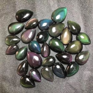 Anhänger 1 stück Natürlicher Obsidian Anhänger Für Frauen Männer Regenbogen Auge Perlen Glück Amulett Heilung Reiki Kristall Energie Edelstein AAAAA