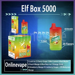 Best-seller ELF BOX 5000 Puff Descartáveis E Cigarros 12ml Pod Bateria Recarregável Eletrônico Cigs Puff 5K 0% 2% 3% 5% Vape Descartável