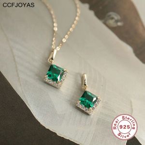Necklaces CCFJOYAS 925 Sterling Silver Dark Green Square Zircon Pendant Necklace for Women Retro Light Luxury Personality Wedding Jewelry