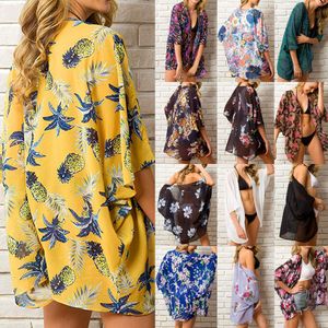 Rifrespiti il tuo look da spiaggia con questa camicia da solare stampata all'ingrosso di protezione da sole kimono shawl beach cover-up