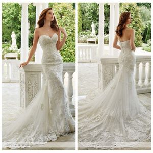 Plus Size lace Mermaid Wedding Dresses Sweetheart Ruffle Train Tulle Lace Crystal Bead 2024 princess sparkly church bridal gowns Sexy Backless luxury bride dress