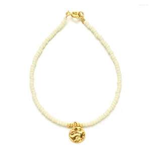 Charme pulseiras zmzy pequeno 18k banhado a ouro disco de aço inoxidável jóias para mulheres clássico vidro grânulo pulseira moda presente