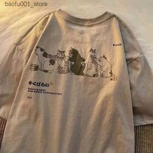 メンズTシャツコットンかわいいレトロ漫画キャットプリント男性と女性のための半袖Tシャツ