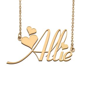 Allie nome colares pingente personalizado para mulheres meninas crianças melhores amigos mães presentes 18k banhado a ouro aço inoxidável