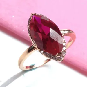 Anéis de cluster 585 roxo banhado a ouro 14k rosa incrustada marquise forma rubi noivado para mulheres glamour clássico alta jóias