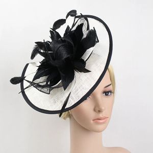 Cloches Kentucky Derby Flower Facinator Hat 여성 깃털 머리 대역 파티 사진 헤어 액세서리