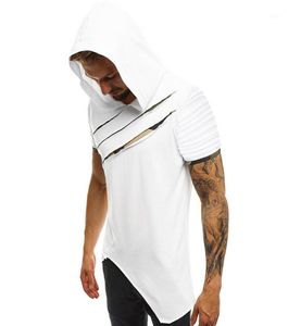 Fashion Irregular Rip Off T Shirt Men Summer Hooded Sling ShortSleeve Tee Male TShirt Slim Male Tops Camisa Masculina12020830