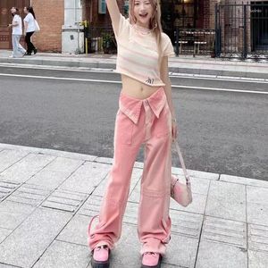 Women's Jeans Pink High Waist S Straight Leg Trousers With Pockets Pants For Woman On Sale Wholesale Stylish Stretched Office