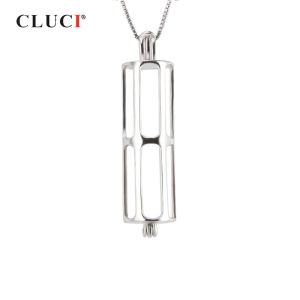 Pendants CLUCI 925 Sterling Silver Cylinder Cage Shape Pearl Locket Pendant DIY Necklace Jewelry Findings Tube Long Pendants SC262SB