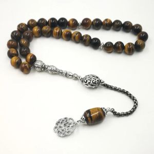 Armband Tasbih Natural Tiger Eye Stone Unique Design Rosary Islamic Eid Present Prayer Beads 33 66 99 Pärlor Muslimska man Tillbehör Armband